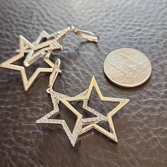 Silver Star Dangle Earrings - Picture 8 of 8